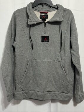 Jordan Flight Loop Quarter Zip Pullover Grey Black AJ5 Design Heritage Medium M